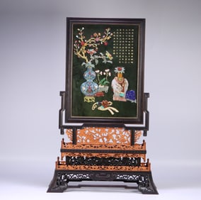 A piece of Qing Dynasty study elegant ware rosewood frame Hetian jasper hundred treasures embedded