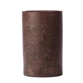 A Qing Dynasty purple sand bamboo pattern pen holder