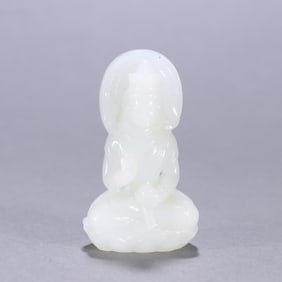 A standing statue of Guanyin in Hetian jade in the Qing Dynasty