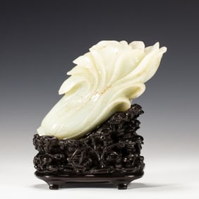 A Qing Dynasty Hetian white jade cabbage ornament