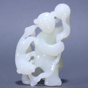 A Qing Dynasty Hetian jade boy lion ornament