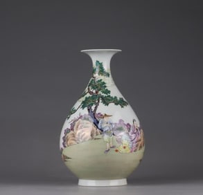 A piece of Qing Yongzheng pastel character story jade pot spring