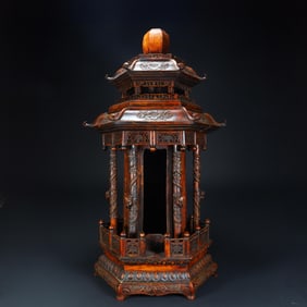 Qing Dynasty old sandalwood dragon pattern hexagonal palace lamp (Buddha niche style)