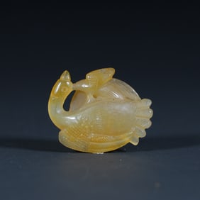 Qing Dynasty agate beautiful "mandarin duck branch" handle