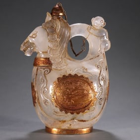 A Liao gold crystal-clad gold-capped horse head pot