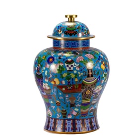 A Qing Dynasty copper-gilt cloisonné jar