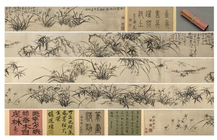 A long scroll of Zheng Banqiao's fine paintings