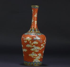 A Qianlong year cloisonné auspicious cloud crane pattern long neck bottle
