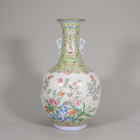 A Qing Dynasty Jiaqing pastel travertine flower amphora
