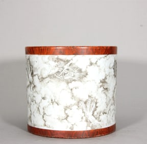 A Qing Dynasty Yongzheng ink color cloud dragon pattern poetry pen holder