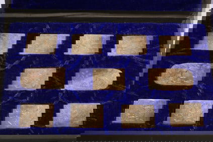 A set of Hetian jade gray skin Qin characters before the Song Dynasty with boards