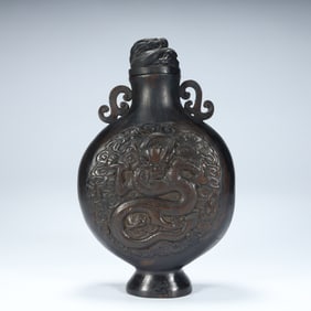 Qing Dynasty agarwood carving "dragon pattern flat pot