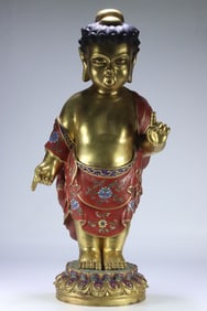 A cloisonné prince Buddha statue