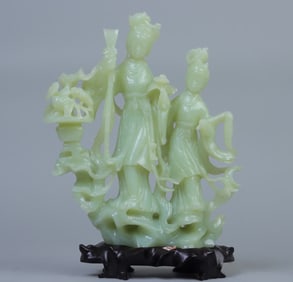 A piece of Xiuyu carved fairy sister ornament All products original base
