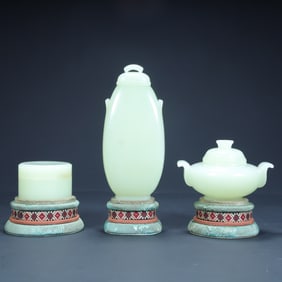 Hetian jade study / tea table set three-piece set