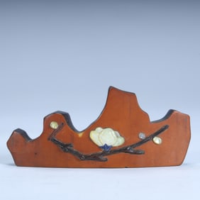 Qing Dynasty rosewood post yellow inlaid with hundred treasures flower pattern pen mountain