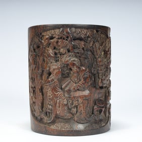 Qing Dynasty rosewood carving "character story pattern pen holder"