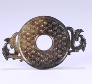 A piece of ancient jade valley pattern double phoenix ear jade