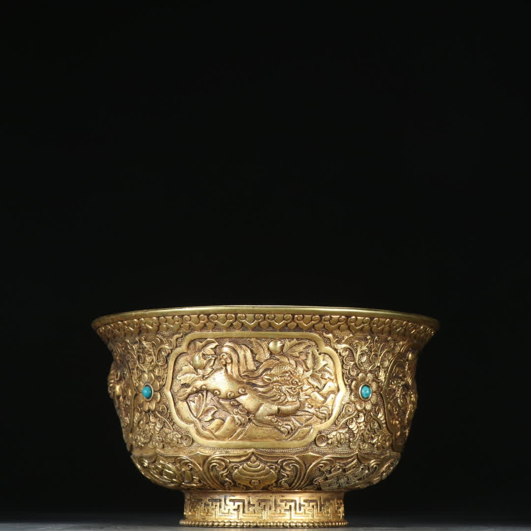 A copper gilt dragon pattern bowl (1 of 9)