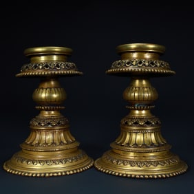 Qing Dynasty copper gilt lotus pattern candlestick