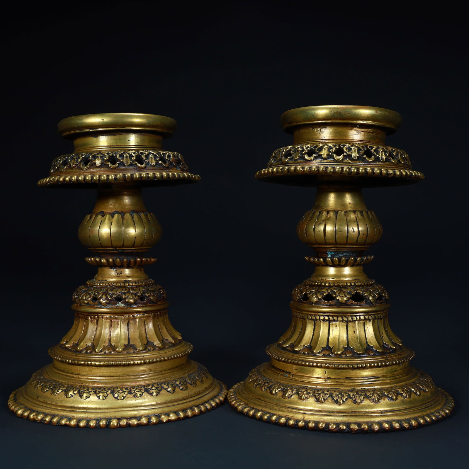 Qing Dynasty copper gilt lotus pattern candlestick (1 of 10)