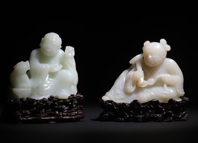 A piece of Qing Dynasty Hetian white jade Fuhu Arhat