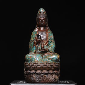 A cloisonné cloisonné enamel statue of Guanyin