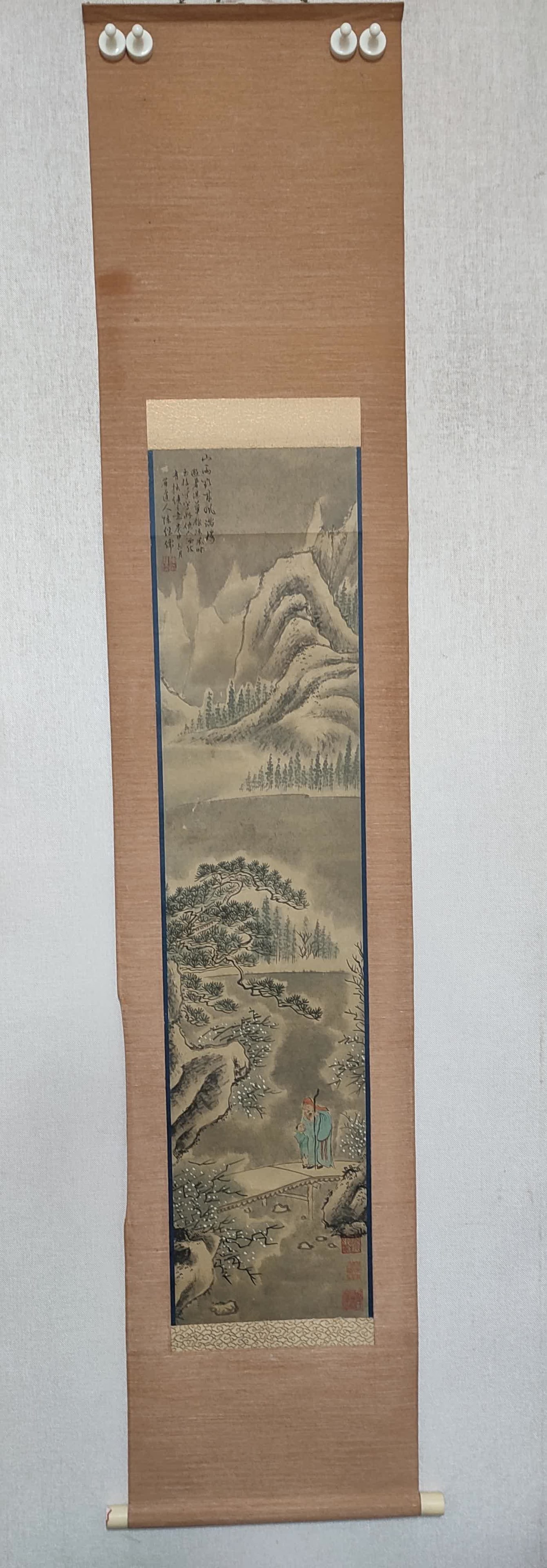 A landscape painting on paper by Chen Jiru: Chen Jiru's landscape painting on paper SIZE: 100x23cm (The Dimensions Of All Batches Are Manually Measured.If You Need More Detailed Information, Please Contact Our Customer Service Before Bidding.)