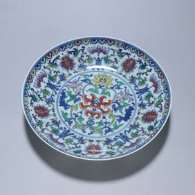 A Qing Dynasty Doucai entwined pattern plate