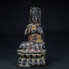 Qing Dynasty black stone painted Guanyin statue