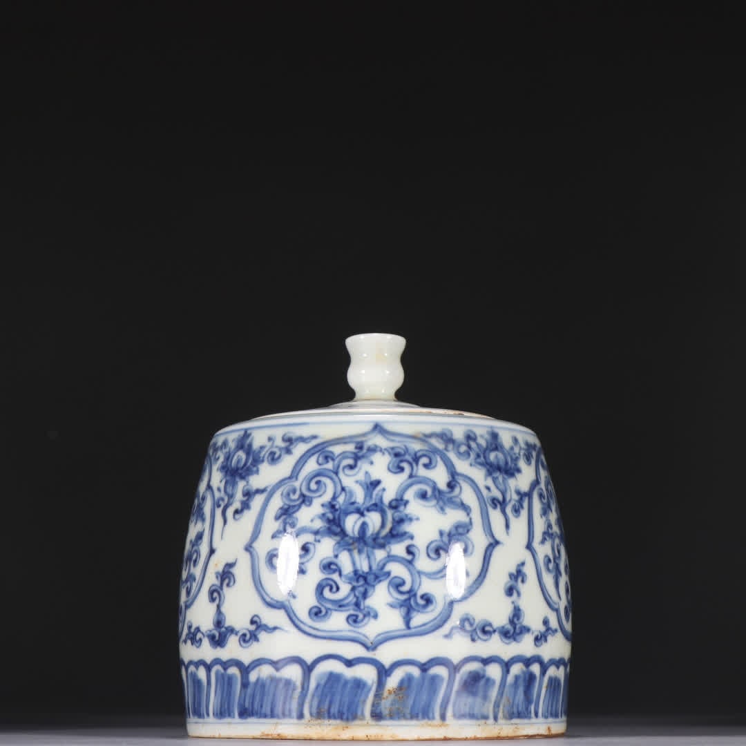 A Ming Dynasty blue and white entwined lotus pattern lid jar (1 of 9)