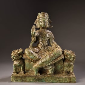 A bronze high relief carved Buddha statue of Guan Bodhisattva