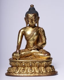 A piece of Qing Dynasty copper gilt immovable Buddha (bottom opened)