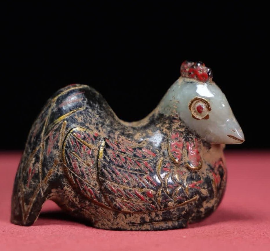 A Han Dynasty lacquer painted gold-painted chicken ornament (1 of 9)