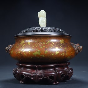 Qing Dynasty copper sprinkled with gold animal ear aromatherapy