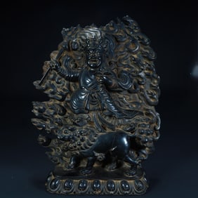 Qing Dynasty Black Stone Vajra Hand Bodhisattva Statue
