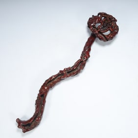 Qing Dynasty rosewood carving "Ganoderma lucidum pattern ruyi"