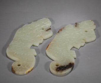 A pair of Qing Dynasty Hetian white jade belt Qin jade