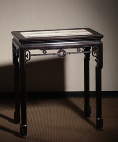 A rosewood inlaid marble face Su as an incense table