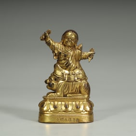 Ming Yongle gilt bronze lion protector statue