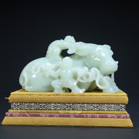 Qing Dynasty Hetian jade "boy herding cattle" ornament