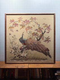 A piece of Republic of China champagne embroidered peacock