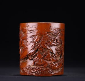 A piece of Qing Jiaqing Gao Cheng carved bamboo carving "Panasonic Gaoshi" pen holder
