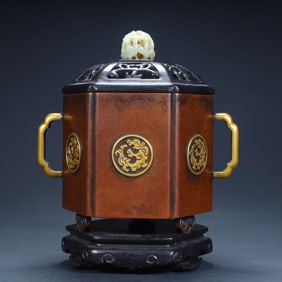 Qing Dynasty "Songyue Lu" copper gilt dragon pattern hexagonal aromatherapy stove