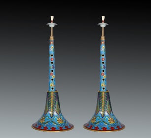 A pair of Qing Dynasty cloisonné enamel suona
