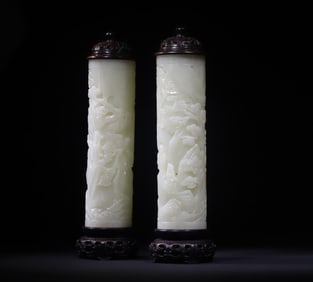A pair of Qing Dynasty Panasonic Coats jade incense tubes