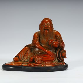 Qing Dynasty boxwood carving birthday star seated statue