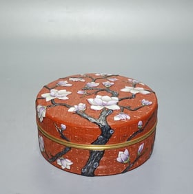 A Qing Qianlong coral red carved magnolia pattern printing box