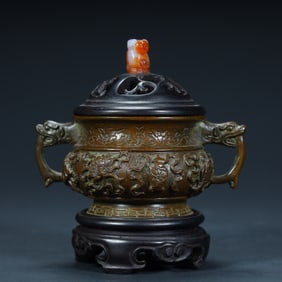 Qing Dynasty (Qianlong period) copper tire relief auspicious beast pattern aroma burner