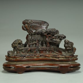 Qing Dynasty bamboo root carving landscape figure ornament